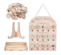 HOBBIESAY Wooden Daily Routine Chart for Kids 13.78×11.81Inch Visual Schedule Three Rows Hanging Daily Schedule Charts Morning Bedtime Routines Charts Chore Reward Chart Chore Reward Routine