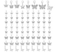 HOBBIESAY80pcs 8Styles Clip On Butterfly Charms Tibetan Style Butterfly Dangle Pendants Stitch Marker Charm with Clasps DIY Craft Charm Accessories for Women Shoe Sewing Bag Keychain DIY Craft