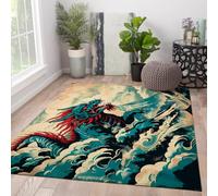 HOBBOY 150x210cm Area Rug Japanese Ukiyo-E Style Dragon Low Pile Soft Rugs