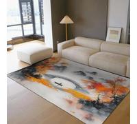HOBBOY Abstract Art 50 x 80 cm Area Rugs Chinese Ink Painting Lake Bridge Autumn Scenery Low Pile Carpet for Living Study Room Bedroom Library