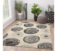 HOBBOY Abstract Black Circles Carpet Sketch Style Rings Pattern Thin Non Slip Rugs 150 x 210 cm Minimalist Living Room Hallway Office Floor Decor