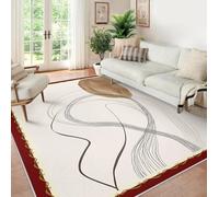 HOBBOY Area Rug for Living Room 120x150cm Abstract Line Art Washable Large Rugs Minimalist Carpet Low Pile Soft Boho Door Mat for Bedroom Dining Room Red Border
