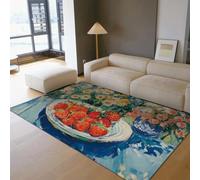 HOBBOY Area Rug Washable 160x230cm Fruit & Daisy Rugs Kitchen Rustic Farmhouse Area Rugs Red Strawberry White Flower Printed Thin Carpet for Dining Living Room