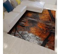 HOBBOY Autumn Forest Throw Rugs 160 x 230 cm Tree Reflection River Scene Low Pile Floor Mat Washable for Living Room Bedroom Office Portable Foldable