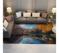 HOBBOY Autumn Lake Scenery Area Rugs Country Farmhouse and White Ducks Print Indoor Carpet for Living Room Bedroom Low Pile Washable 180 x 210 cm