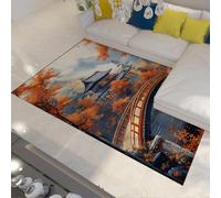 HOBBOY Autumn Scenery Area Rugs Japanese Style Ancient Buildings Garden Door Mat for Living Room Bedroom Lounge Office Low Pile Non-Slip 180 x 270 cm