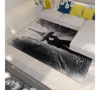 HOBBOY Black & White Floor Mat Romantic Paris Couple Embracing in Rain Eiffel Tower Pattern Area Rugs 60 x 100 cm Low Pile Home Decor Machine Wash