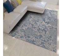 HOBBOY Blue Carpet Classic Floral Leaf Design Throw Rugs 90 x 150 cm Washable Portable Foldable Boho Style Living Room Kitchen Mats for Floor Decor