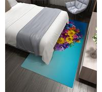 HOBBOY Blue Gradient Area Rug 210 x 240 cm Romantic Heart-Shaped Flowers Pattern Cozy Door Mat for Living Room Bedroom Terrace Low Pile Washable