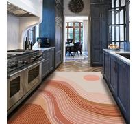 HOBBOY Boho Area Rug 80x150cm Washable Rugs Geometric Wave Design Rug Minimalist Abstract Coral Sunset Pattern Low Pile Indoor Carpet for Living Room Bedroom