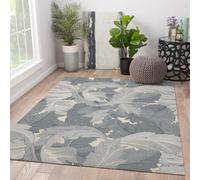 HOBBOY Boho Chic Grey Carpet Low Pile Elegant Plant Leaf Pattern Throw Rugs 50 x 80 cm Washable Portable Portable Living Room Kitchen Floor Mats