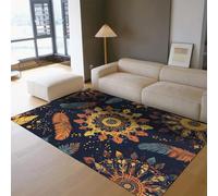 HOBBOY Boho Style Throw Rug 80 x 150 cm Traditional Folk Art Feather Classic Floral Pattern Kitchen Mats Low Pile Carpet for Dressing Room Office