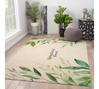 HOBBOY Botanical Style Throw Rugs 60 x 100 cm Washable Low Pile Spring Leaf Design Carpet Ultra Soft Door Mat Foldable for Office Bedroom Living Room