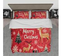 HOBBOY Cartoon Duvet Cover Set Snowflake Christmas Tree Reindeer Print Bedding Set 3 Pieces with Zipper 2 Pillowcases Children Bedroom Decor 155x220 cm