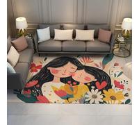 HOBBOY Cartoon Style Floral Rug 160 x 200 cm Mom & Me Forever in Bloom Patterns Carpets Non Slip Low Pile Door Mat Holidays & Family Joy Home Decor