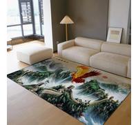 HOBBOY Chinese Art Office Rugs Flying Eagle & Sunrise Great Wall Landscape Print Thin Carpet 210 x 240 cm Majestic Bird Floor Decor for Study Room