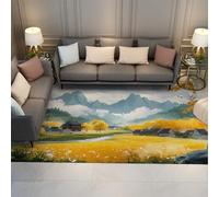 HOBBOY Chinese Style Rugs Ancient Buildings Yellow Field Scenery Print Non Slip Thin Door Mat for Living Room Bedroom Kitchen Farmhouse 160 x 220 cm