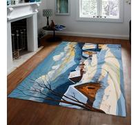 HOBBOY Christmas Decor Carpets Winter Snowy Village Landscape Throw Rug 180 x 270 cm Low Pile Door Mat Living Room Bedroom Playroom Washable Quick Dry