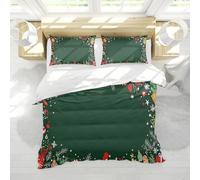 HOBBOY Christmas Green 3 Pieces Duvet Cover Set Festive Snowflakes and Stars Pattern Bedding Set 1 Quilt Cover with Zipper 2 Pillowcases Super king