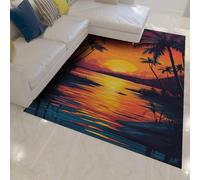 HOBBOY Colorful Tropical Scene Area Rugs Vibrant Ocean Sunset Beach Palm Tree Print Thin Carpet for Living Room Bedroom Non Slip Washable 60 x 120 cm