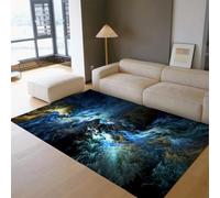 HOBBOY Deep Cosmic Blue Carpet 160 x 220 cm Abstract Celestial Vortex Print Low Pile Non Slip Washable Rugs Living Room Gallery Kitchen Floor Decor