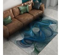 HOBBOY Deep Ocean Blue Carpet 60 x 120 cm Dynamic Geometric Curves Swirls Pattern Thin Non Slip Mats for Modern Abstract Living Room Office Decor