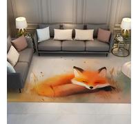 HOBBOY Dreamy Style Carpet 150 x 210 cm Orange Fox Sleeping on Soft Meadow Area Rugs Low Pile Machine Wash for Bedroom Nursery Room Floor Decor