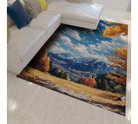 HOBBOY Easy Clean Rugs Autumn Fallen Leaves Snowy Mountains Scenery Print Non Slip Thin Door Mat for Living Room Bedroom Kitchen Entry 60 x 120 cm