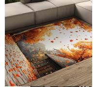 HOBBOY Easy Clean Rugs Japanese House Autumn Red Maple Tree Street Scenery Print Non Slip Thin Door Mat for Living Room Bedroom Corridor 50 x 80 cm