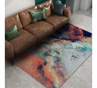 HOBBOY Expressionist Style Carpet 140 x 180 cm Abstract Colorful Brushstrokes Print Low Pile Non Slip Washable Rugs Graffiti Art Study Room Decor