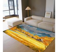 HOBBOY Fairytale Style Area Rugs Autumn Yellow Wheat Field Scenery Print Non Slip Thin Door Mat for Living Room Bedroom Kitchen Farmhouse 180 x 240 cm