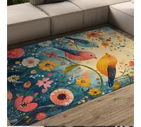 HOBBOY Fairytale Style Area Rugs Boho Floral and Birds Print Thin Carpet for Living Room Bedroom Kitchen Entrance Non Slip Washable 80 x 120 cm