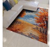 HOBBOY Fall Scenery Floor Rug Yellow Wheat Fields Path Print Thin Indoor Carpet Washable Portable for Living Room Balcony Kitchen Patio 160 x 220 cm