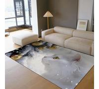 HOBBOY Festive Decor 160 x 230 cm Area Rugs Playful White Cat and Snowflakes Print Low Pile Carpet Christmas Tree Floor Mat for Sofa Living Room