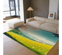 HOBBOY Field Landscape Thin Rug Japanese Anime Style Pink Cherry Blossom Pattern Washable Non Slip Carpets for Nursery Room Bedroom 60 x 100 cm
