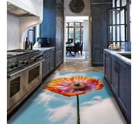 HOBBOY Floral Nursery 140x180cm Area Rugs Washable Carpet Non Slip Pink Orange Flower Rug Low Pile Blue Sky Indoor Carpets for Living Room Playroom Bedroom Rug