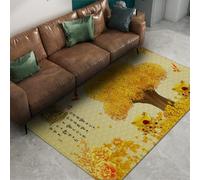 HOBBOY Fortune Tree Large Rugs 90 x 150 cm - Yellow Coins & Peony Pattern Non Slip Low Pile Carpet Oriental Wealth Auspicious Living Space Decor