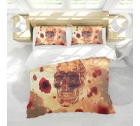 HOBBOY Gothic Skull Duvet Cover Set Red Rose Print Bedding Set 3 Pieces with Zipper 4 Ties 2 Pillowcases Halloween Decor Duvet Quilt Cover 160x200 cm