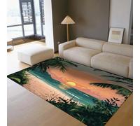 HOBBOY Green Ocean Area Rugs Tropical Plants Sunset Beach Scenery Thin Door Mat for Living Dining Room Bedroom Dorm Non Slip Washable 180 x 270 cm
