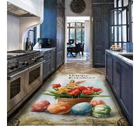HOBBOY Happy Easter Bunny Kitchen Rug Brown Rabbit Vibrant Tulip Print Thin Carpets 120 x 170 cm for Entry Spring Colorful Eggs Non Slip Floor Decor