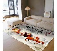 HOBBOY Ink Wash Mountains Rugs Inspirational Quotes Chinese Calligraphy Art Thin Carpet 100 x 150 cm Running Horses Floor Decor for Study Room Office