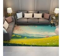 HOBBOY Japanese Scenic Thin Rug Anime Style Pink Cherry Blossom Green Forest Meadow Washable Non Slip Carpets for Nursery Room Playroom 60 x 100 cm