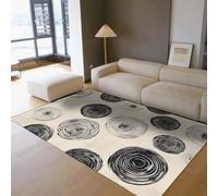 HOBBOY Minimalist Circle Art Carpet Black Concentric Circles Pattern Thin Non Slip Mats 160 x 220 cm Sketch Style Studio Hallway Office Floor Decor