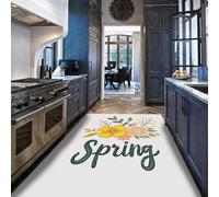 HOBBOY Minimalistic Low Pile Rug Spring Floral & Word Art Print Non Slip White Carpets for Living Room Bedroom Seasonal Home Decor 50 x 80 cm