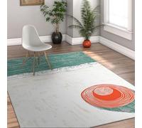 HOBBOY Modern Abstract Area Rugs Minimalist Teal Sea and Red Sun Hat Print Floor Carpet Washable Thin Door Mat for Living Room Bathroom 100 x 200 cm