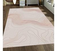 HOBBOY Modern Abstract Lines Runner Rugs Vibrant Red Fluid Contours on Cream Pattern Low Pile Non Slip Carpet 60 x 100 cm Living Room Hallway Decor