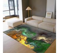 HOBBOY Modern Area Rugs 120 x 180 cm Vibrant Greens & Yellow Clouds and Mist Print Low Pile Non Slip Washable Door Mat Marble Texture Gallery Decor