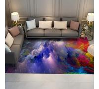 HOBBOY Modern Runner Rugs 60 x 100 cm Vibrant Aurora Clouds Print Low Pile Non Slip Washable Door Mat Fluid Strokes Art Entryway Gallery Floor Decor