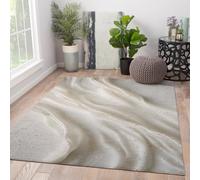 HOBBOY Neutral Textured Area Rug 150x240cm Washable Rug Abstract Beige Sand Wave with Gold Flecks Pattern Indoor Carpet Wabi-Sabi Thin Rugs for Bedroom Living Room