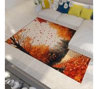 HOBBOY Non Slip Area Rugs Autumn Forest Red Fallen Leaves Scenery Print Thin Door Mat for Living Room Bedroom Lounge Corridor Washable 60 x 90 cm